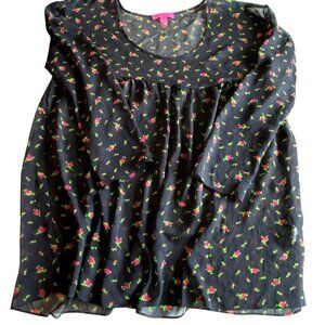 Betsey Johnson Long Sleeve‎ Sheer Rosebud Tunic in Black One Size Cottagecore